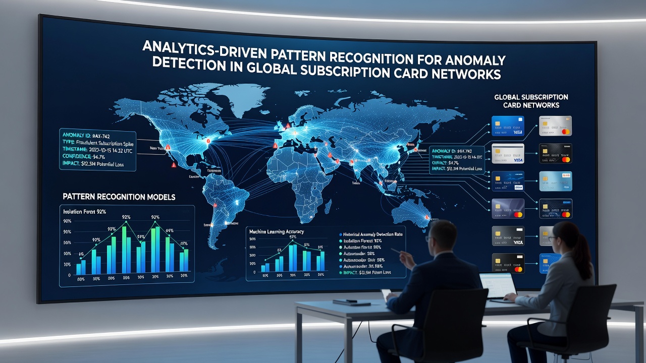 Analytics dashboard displaying real-time anomaly scores and pattern clusters in subscription payment data