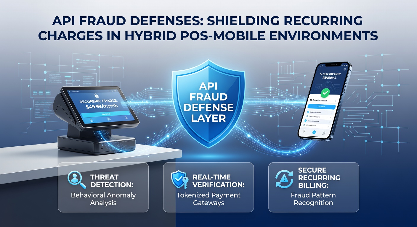 Diagram showing layered API security defenses including tokenization, AI monitoring, and real-time alerts in a hybrid payment ecosystem