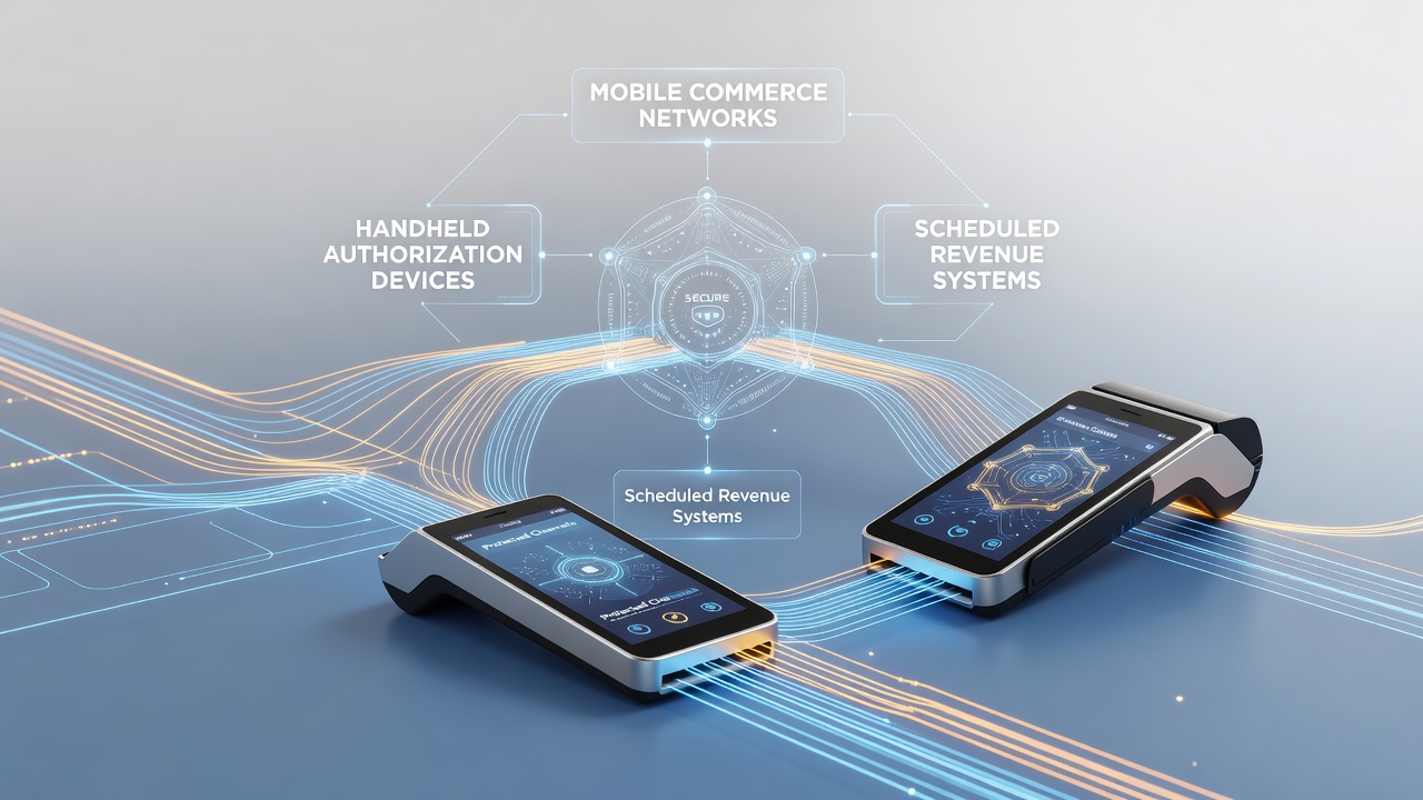 Handheld payment device syncing with cloud revenue system over secure mobile network