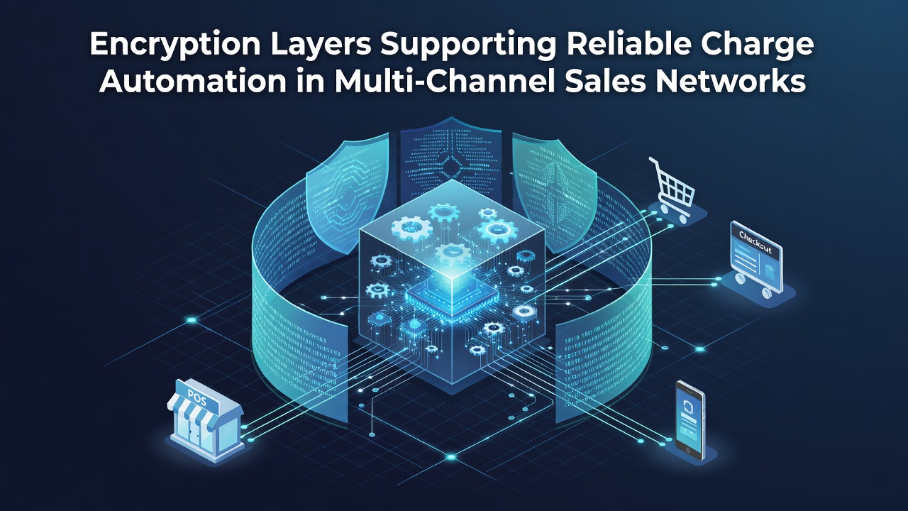 Technical diagram illustrating layered encryption protocols integrated with automated charge processing across retail and mobile sales channels
