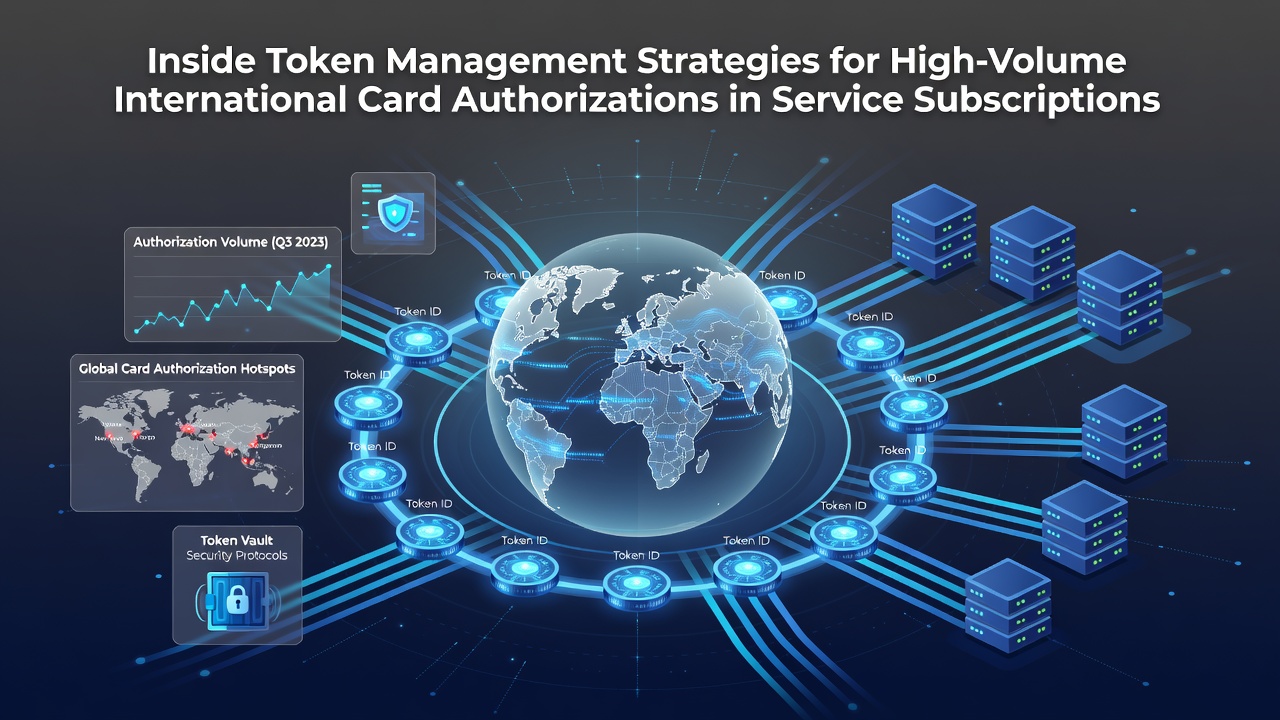 Token management dashboard displaying international card authorization flows for service subscriptions
