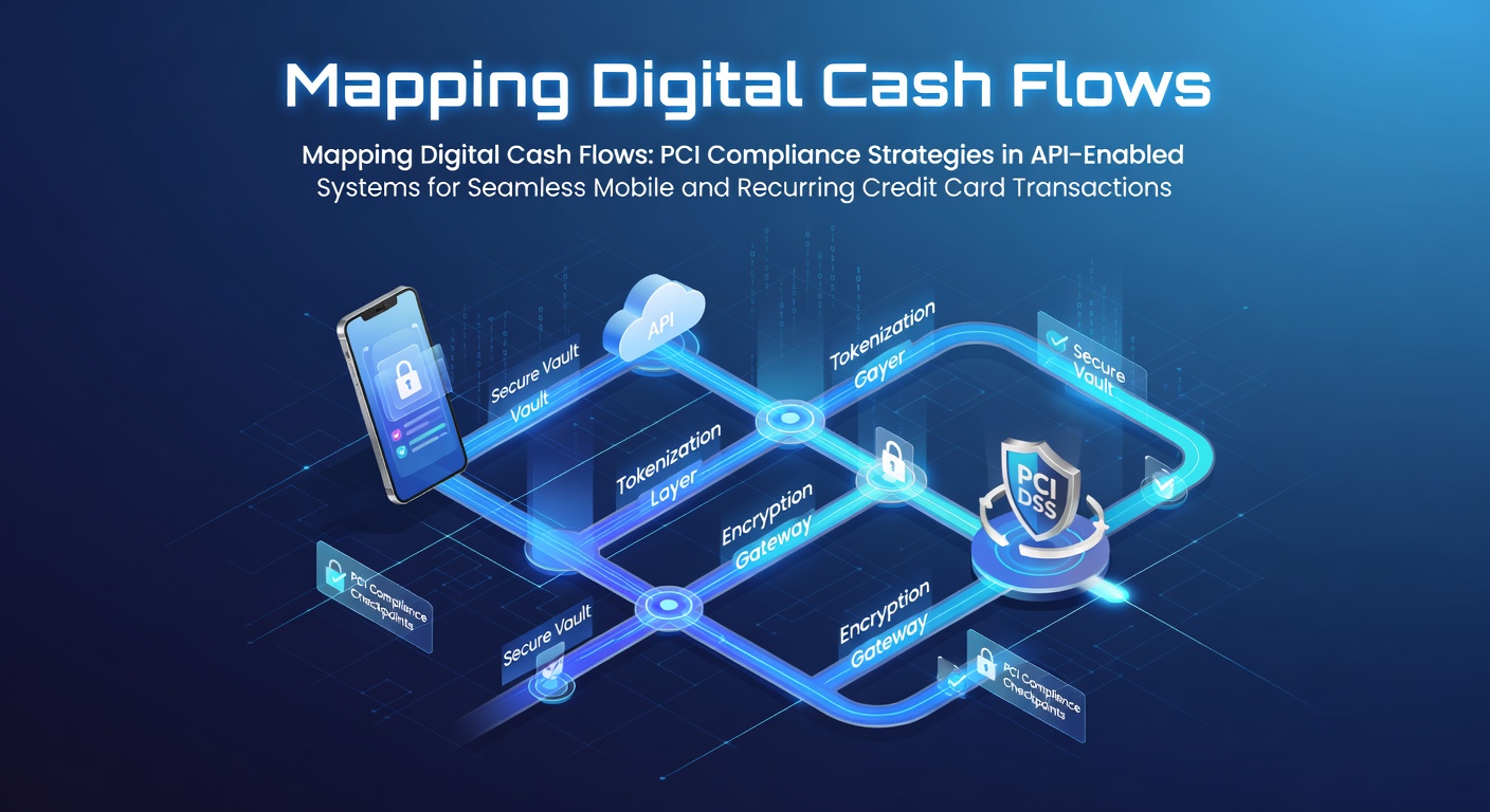 Visualization of digital cash flow mapping through API-enabled payment networks showing secure transaction pathways
