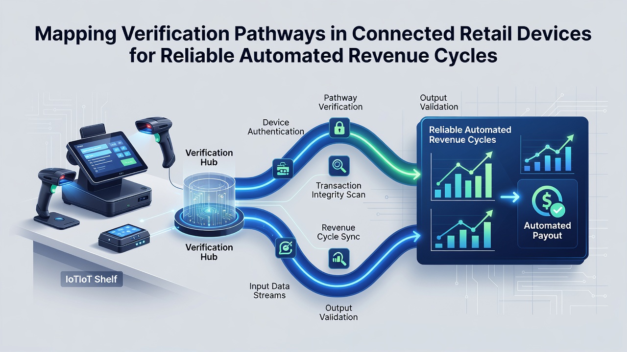 Flowchart illustration of verification pathways linking retail hardware to automated revenue systems