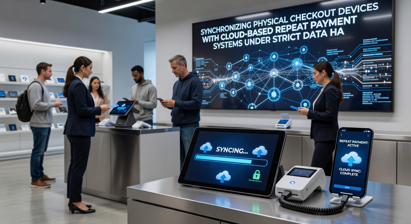 Cloud dashboard displaying synchronized recurring payment data from retail terminals