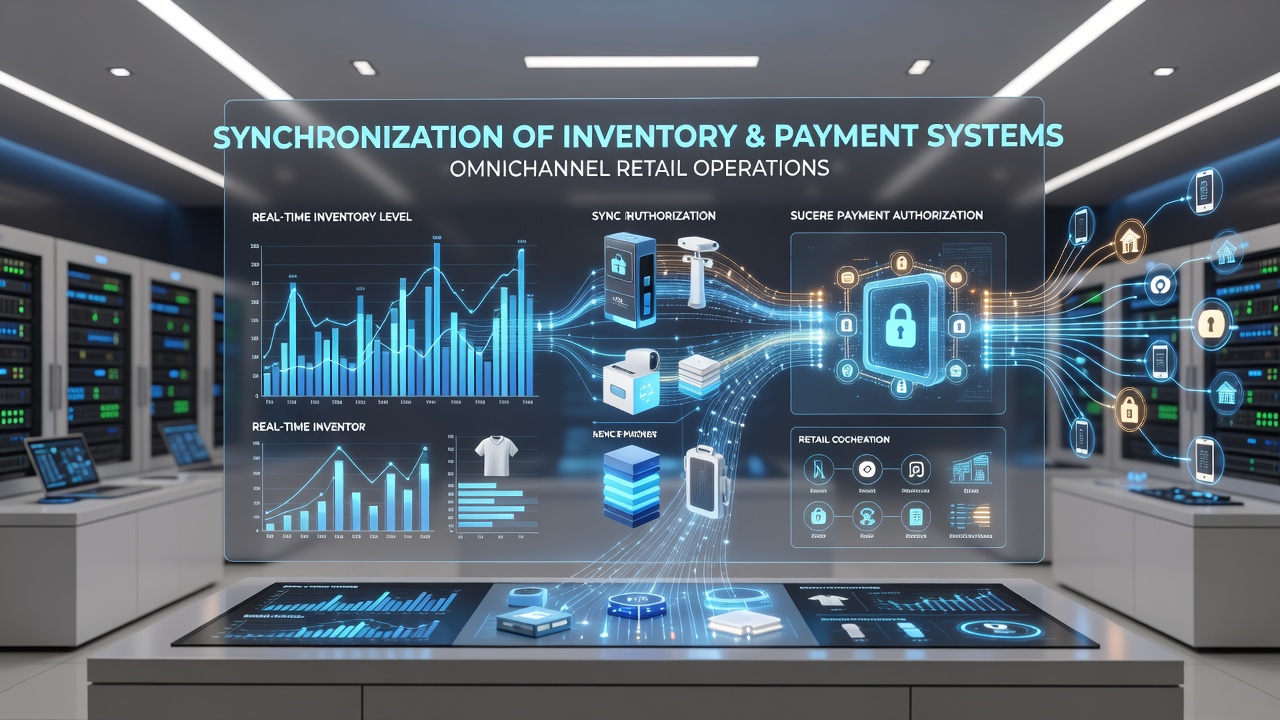 Retail staff using integrated tablet systems to update stock levels while processing customer payments in a busy omnichannel store